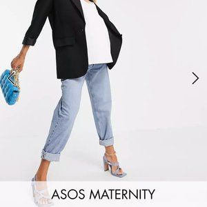 ASOS Maternity 'slouchy' mom jeans in stonewash with elastic waistband US4